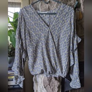 Max Studio wrap front elastic waist blouse.